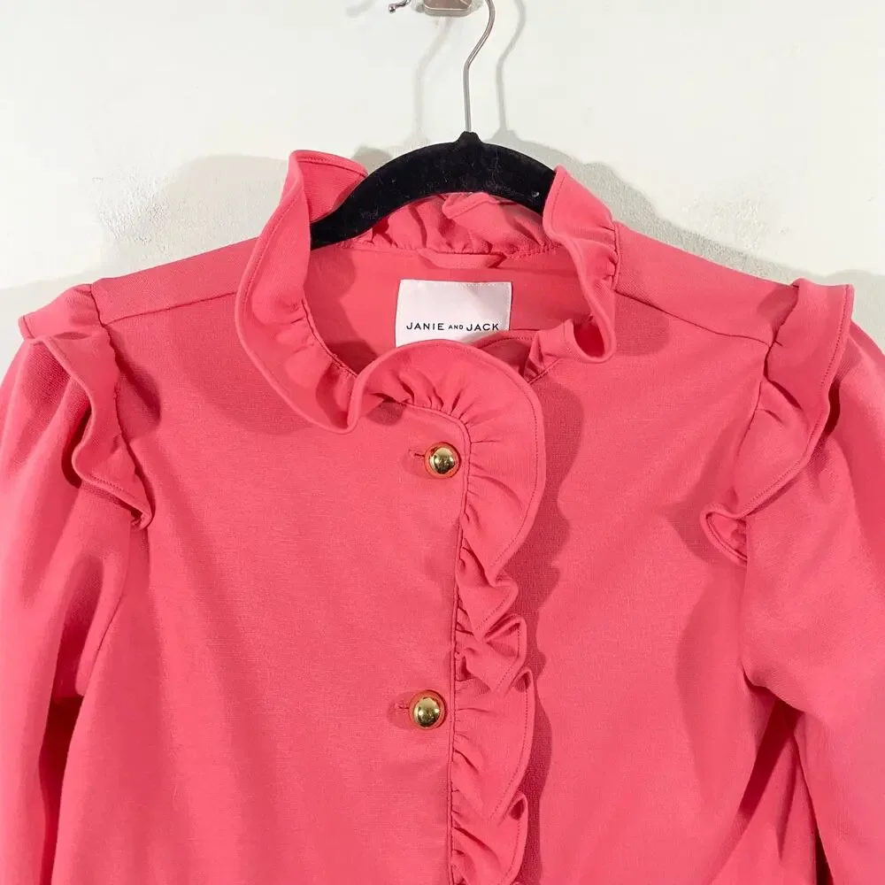 Janie and Jack Girls Rose Pink Ruffle Ponte Jacket Size 10-12